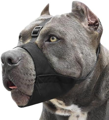 Mayerzon Pitbull Muzzle, Soft Dog Muzzle with Anti-Slip Strap for American Bully Bulldog Boxers Rottweilers, Fabric Mouth Guard for Medium Large Short Snout Dog Anti Biting Chewing, Allow to Drink Large