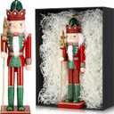 Gejoy 12 in Christmas Nutcrackers Decorations Walking Cane King Wooden Red Green Plush Nutcracker Doll Figures Xmas Holiday Collectible Gifts for Festive Christmas Tree Table Decor (Charming)