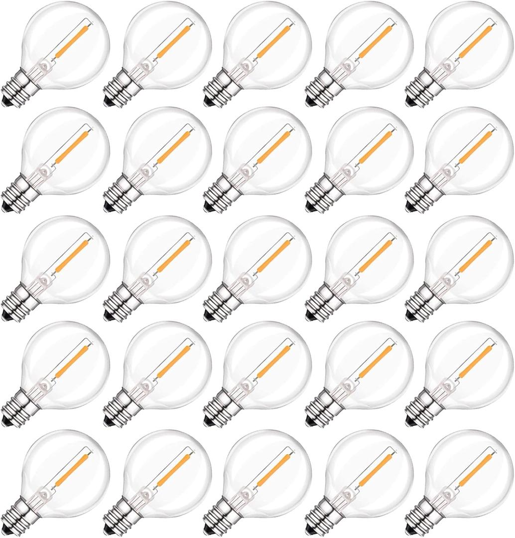 2200K G40 LED Light Bulbs Replacement, 1W E12/C7 Screw Base Socket Glass Globe Warm White Light Bulbs for Indoor Outdoor String Lights 25 Pack