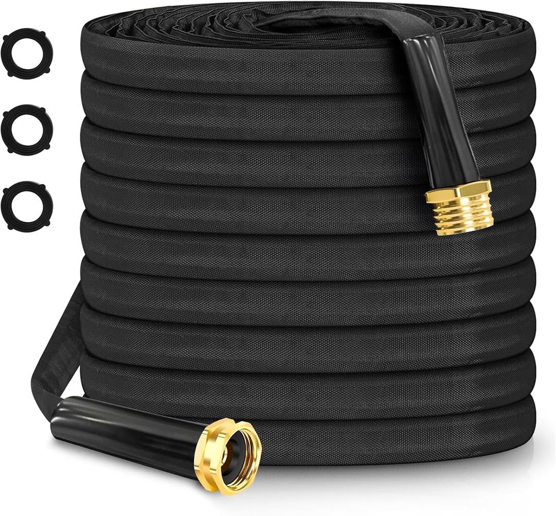 Upgraded 50FT Non-Expandable Garden Hose, Anti-kink, Abrasion and Heat-Resistant Fabric Cover, Lightweight and Easy to Store, Durable Water Hose With 3/4" Metal Fittings for Easy Setup