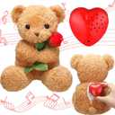 Valentine's Day Bear with Voice Recorder 15" Valentine Heartbeat Bear Gifts Plush Stuffed Animals for Boys Girls with Rose 60 Seconds Voice Sound Recorder Module Plush Recordable Toys