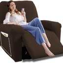YEMYHOM 4 Pieces Oversized Stretch Recliner Slipcover Jacquard Large Recliner Chair Cover with Side Pocket Anti-Slip Fitted Furniture Protector with Elastic Bottom (X-Large Recliner, Dark Coffee)
