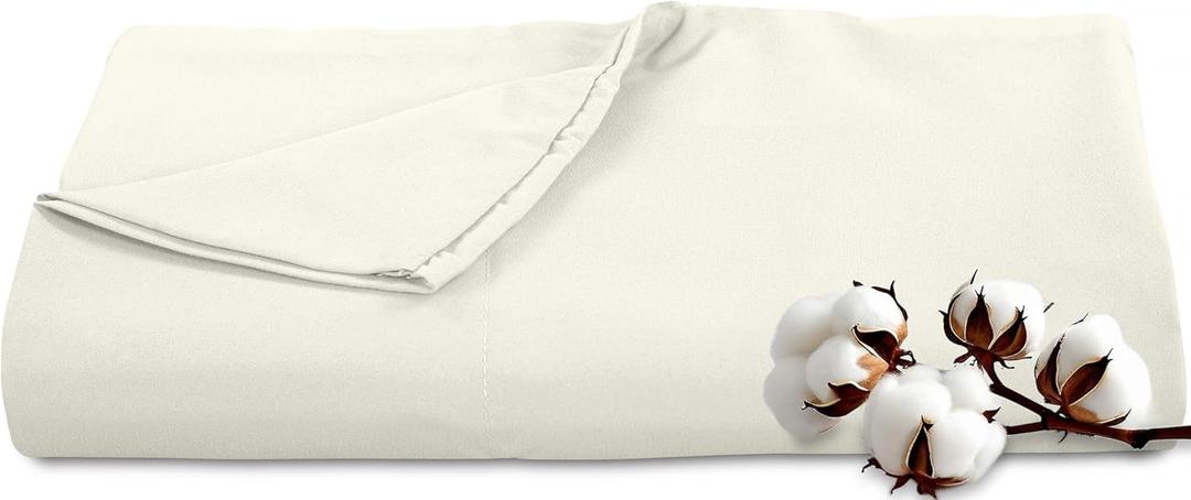 Royale Linens 300 Thread Count 100% Long Staple Combed Cotton - Super Soft - Top Sheet - California King Flat Sheet Sold Separately -Breathable, Cool & Crisp Percale Flat Sheet Only (Cal King, Ivory)