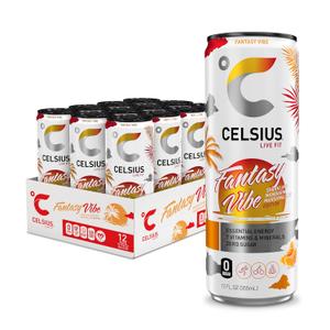 CELSIUS FANTASY VIBE Sparkling Mandarin Marshmallow, Sugar Free Energy Drink, 12 Fl Oz (Pack of 12), exp: 03/2027