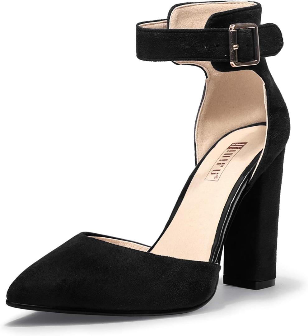 IDIFU Women's IN4 Pedazo High Block Heels Pumps Pointed Closed Toe Ankle Strap Dress Wedding Shoes 5.5
