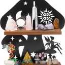 Wooden Mushroom Shelf with Iron Backing - Rustic Wall Decor for Crystals, Oils & Trinkets | Decorative Display Shelf for Witchy Room, Mushroom Decor & Fairy Core Decor | Mushroom Wall Art Gift