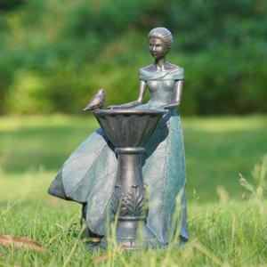 DiliComing Fairy Outdoor-Statues Garden-Decor with Solar - 12 Inch Resin Leaf Girls Birdbath Sculpture Waterproof Outdoor Decor for Patio/Yard, Unique Bird Feeder Figurines Home Decor Gifts for Women (Small)
