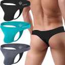 Mens Sexy Thong Underwear Low Rise T-Back Underpant Hot G-String Bikini  XL, Color: 1*black&green&dark Grey