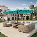 15FT Double Sided Patio Umbrella with Base Included Large Outdoor Market Umbrella with Crank Handle, UV Resistant Canopy, Sturdy Frame for Garden, Poolside, Deck, Aqua Blue