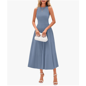 PRETTYGARDEN Spring Casual Dresses for Women 2026 Summer Business Work Midi Sleeveless A Line Pleated Cocktail Dress, M