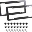 2PCS Car License Plate Frames, Carbon Fiber Vehicle License Plate Cover with Mount Hardware & Caps, Solid Automotive Front Rear Tag Frame Holder, Universal for Truck SUV Sedan
