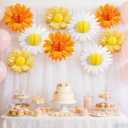 SUNBEAUTY 9PCS Paper Flower Party Decorations Yellow Orange Giant Paper Flowers 3D Daisy Honeycomb Hanging Decorations for Girls Birthday Boho Sun Party Spring Garden Wedding Classroom Baby Shower