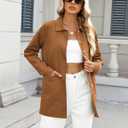 CiCiBird Women's Oversized Utility Shacket Jacket Button Down Long Sleeve Shirt Coat with Pockets 2025 Fall Fashion (Brown)