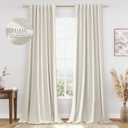 Guken Cream Linen Blackout Curtains 90 Inch Length 2 Panels Set for Living Room Bedroom Back Tab Thermal Insulated 100% Black Out Linen Drapes Room Darkening Window Curtains