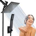 Shower Head with handheld, High Pressure 8'' Rain Shower Head/Brass Handheld Shower Combo,with 78'' Hose Anti-leak Shower Head with Adhesive Shower Head Holder (Square, Black)