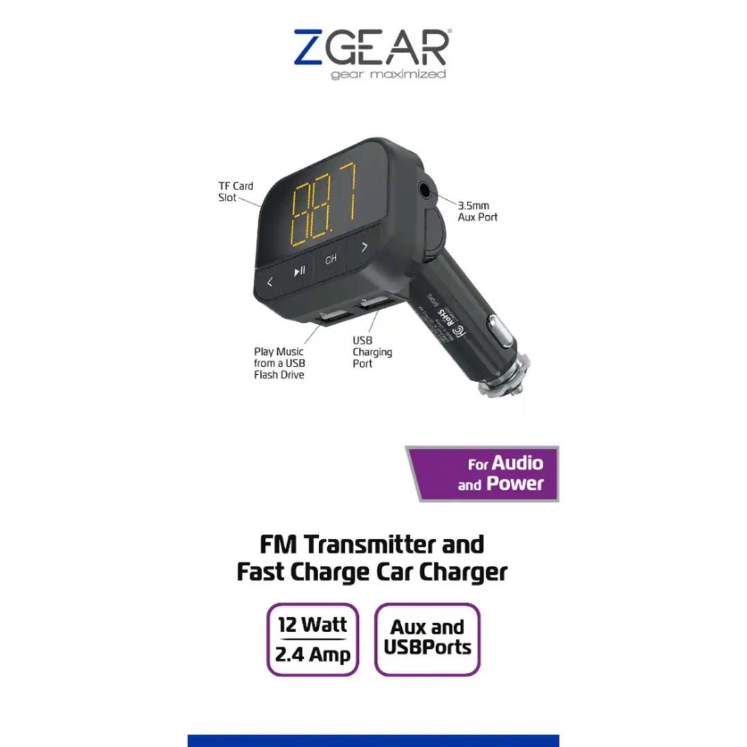 ZGear FM Transmitter And Fast Charge Car Charger