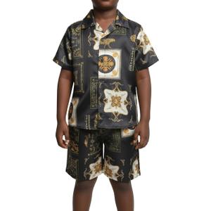 OPTRANEST Inc Kids Baroque Printed Black Shirt and Shorts Set for Boys | Premium Cotton Twill Summer Outfit | Stylish Casual Party Wear (3-4 Years)