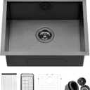 21 Drop In Black Kitchen Bar Sink, ZDHHT 21 x 18 x 10 Inches 16 Gauge T304 Black Stainless Steel Small Kitchen Sink Bar Prep Outdoor Sink Laundry Topmount RV Sink Island