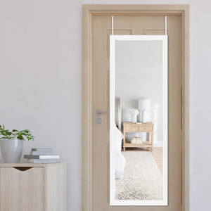 NeuType 51" x 16" Over The Door Mirror Full Length Mirror Door Mirror Wall Mirror Hanging with 2 Metal Hangers for Bedroom Living Room Bathroom White