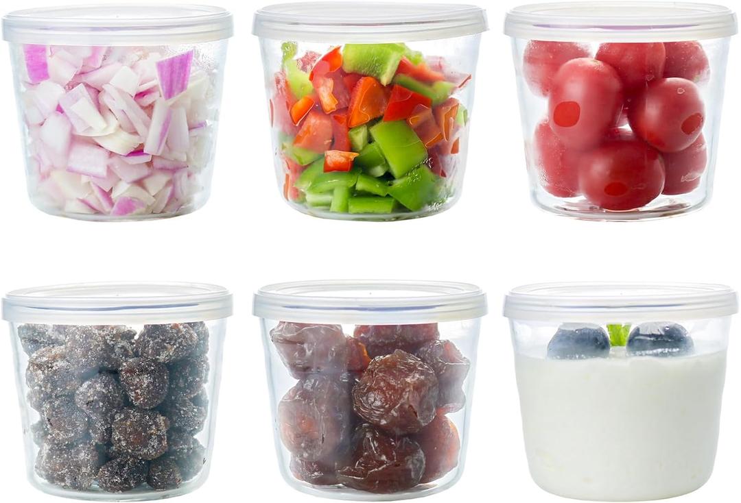 HillSpring Small Glass Bowls with Removable Lids, Set of 6, Portion Dessert Bowl for Pudding and Jelly, 6.8 oz Clear Containers for Meal Prep, Baking, and Food Storage