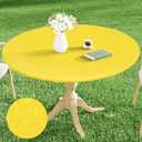 Smiry Round Picnic Tablecloth, Waterproof Elastic Fitted Table Covers for 45" - 56" Tables, Wipeable Flannel Backed Vinyl Tablecloths for Camping, Indoor, Outdoor, Yellow