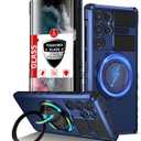 Samsung Galaxy S22 Ultra Case Magnetic Compatible with MagSafe Wireless Charging,with 1 Screen Protector,Built-in 360Kickstand Ring Military Grade Shockproof Heavy Duty Protection Blue
