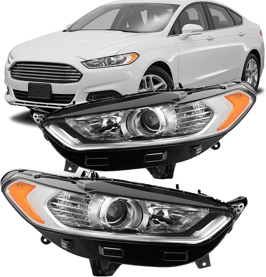 labwork Headlights Assembly Replacement for Fusion 2013 2014 2015 2016 4Door Sedan Halogen Models Front Lights HeadLamps Projector Chrome Headlights Driver and Passenger Side