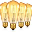 Vintage Edison Bulbs 25 Watt Incandescent Equal 3W ST58 Decorative LED Light Bulb,Amber Glass,Spiral Filament,1800K Warm White,E26 Base,250LM, Non-dimmable,4 Pack