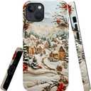Case for iPhone 15,Snowy Winter Village Christmas Phone Case Slim Silicone Shockproof Cover for Girls WomenGlossy & Durable