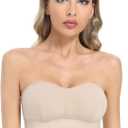 Women's Strapless Bra Comfortable Non-Slip Silicone Bandeau Bra Seamless Wireless Tube Top Bra Beige
 2XL