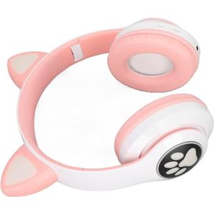 Pomya Earphone, Cat Ear Appearance Kids Headset, Bluetooth 5.0 Glowing Music Headphone, Foldable Kids Headphone Supports MP3, WAV Format (and White)
