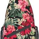 Vintage Elephant Sling Backpack Unisex Crossbody Chest Bag Shoulder Chest Bag For Women Men Hiking Travel (Hawaiian Hibiscus Flowers)