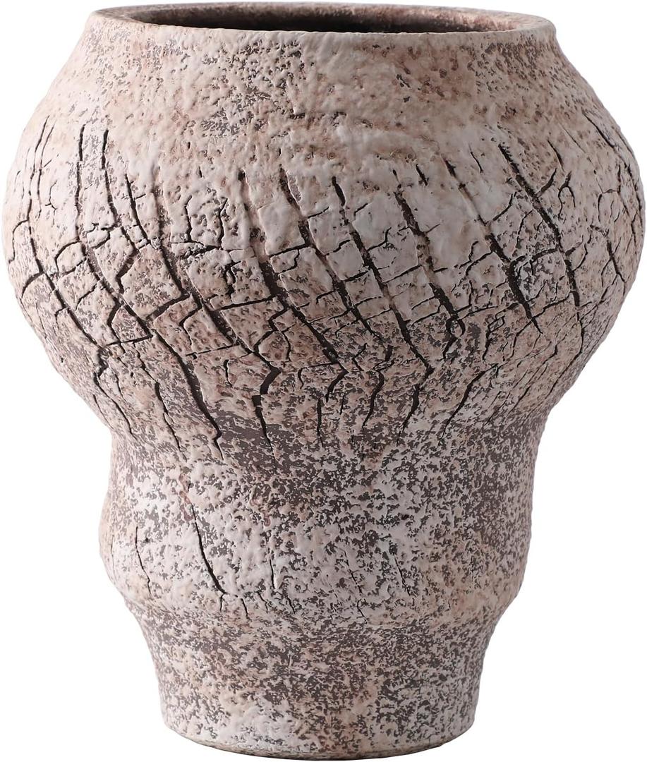 ALMA Unique Bubble Vintage Vase for Table Centerpiece, Large Ceramic Vase for Flowers Arrangement, Round Rustic Terracotta Vases for Dresser Decor, Textured Organic Vases for Aesthetic Room Decor (Bubble-9.5", Peachy Beige)