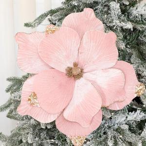 Norme 6 Pcs Large 16'' Christmas Flower Magnolia Flowers Christmas Tree Decoration Velvet Magnolia Artificial Xmas Ornaments for Xmas Tree Table Decor Wedding Centerpiece (Pink)