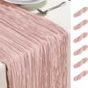 6 Pack Dusty Pink Cheesecloth Table Runner 10FT Long Boho Gauze Table Runner Rustic Sheer Runner for Wedding Bridal Baby Shower Birthday Party Table Decor Thanksgiving Christmas Decorations
