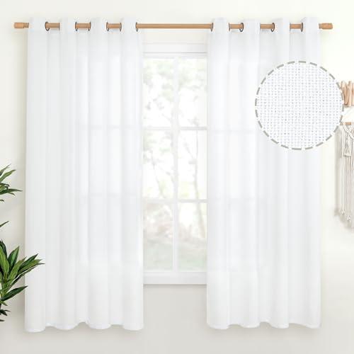 YoungsTex White Linen Curtains 68 Inch Length for Living Room, Light Filtering Semi Sheer Window Drapes with Bronze Grommet Privacy for Bedroom, 52 x 68 Inch, 2 Panels