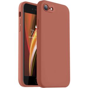 Vooii for iPhone SE Case 2022/3rd/2020,iPhone 8/7 Case, Upgraded Liquid Silicone with [Flat Edges] [Camera Protection] [Soft Anti-Scratch Microfiber Lining] Phone Case for iPhone SE - Caramel