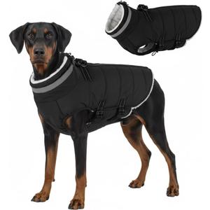 Mklhgty Large Dog Coat with Harness Built-in, Waterproof Reflective Fleece Lined - Warm Windproof Winter Jacket with Back Zipper, Cold Weather Snow Dog Coats - Black - 2XL