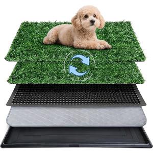 Dog Grass Pad with Tray,16"x20" Dog Litter Box, Artificial Turf Potty System with 2 Reusable Grass Patches + Washable Pee Pads, Portable Indoor Outdoor for Balcony Patio Apartment