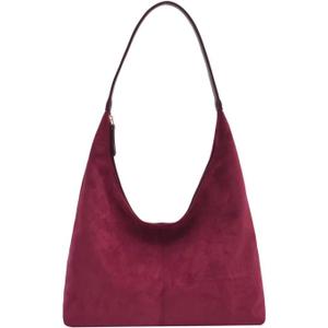 Slouchy Suede Shoulder Bags For Women Underarm Bag Womens Tote Bag Work Purses Crescent Bag Suede Handbag Travel Winter Fall (Winered)