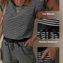 Dokotoo Women's Summer Casual Rompers Striped Shorts Overalls Adjustable Drawstring Waist Jumpsuits One Piece Outfits (M)