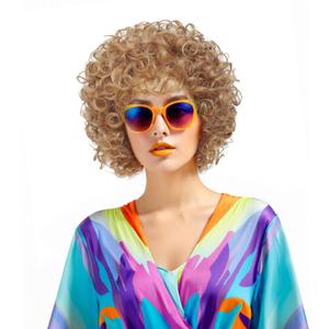 Women's short curly wig, 70s disco style afro wig, wig for Halloween cosplay and parties (Strawberry Blonde)