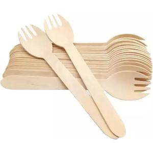 5.5" Disposable Wooden Sporks/Natural Wooden Utensils- Pack of 100ct