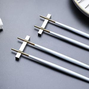 Glam Field Metal Chopsticks,5 Pairs 304 Stainless Steel Japanese Pointed Sushi Tableware Non Slip Chopsticks Gift… (Five white gold heads)