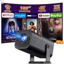 Smart Projector with WiFi and Bluetooth, 4k Support Portable Outdoor Projector, 200 ANSI Lumens, 210° Rotatable Stand, Auto Keystone, Built-in App Movie Proyector for Home & Camping (Black)