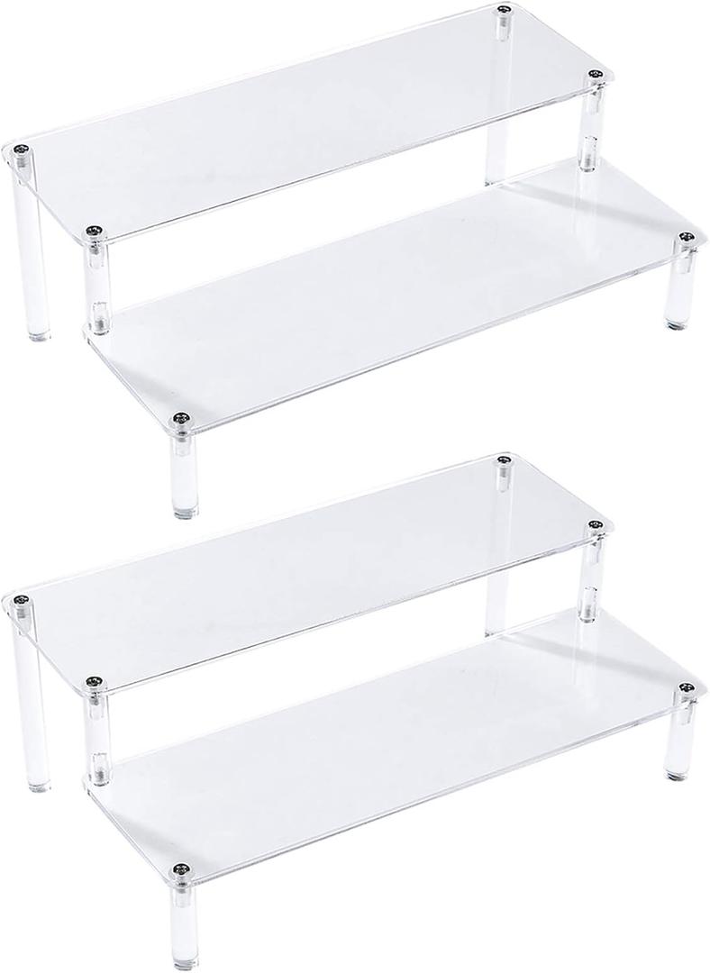 BYCY 2 Pack 2-Tier Clear Acrylic Display Stand Display Shelf for Dessert Jewels Figurines, Clear Cupcake Stand - 2 Pack ( 12" * 6.9" * 4.25" )