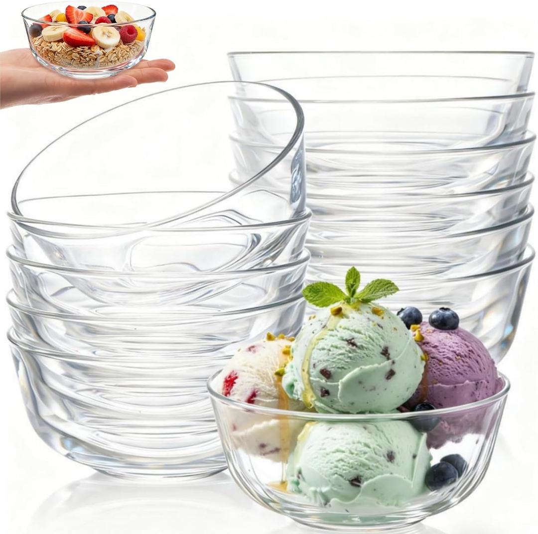 12 Pieces Small Glass Bowl Set, 10 oz Clear Prep Dessert Bowls for Kitchen, Stackable Snack Serving Side Dishes for Ice Cream, Dipping, Sauce, Nuts