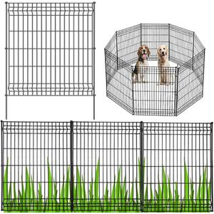 No Dig Fence Outdoor Dog Fences,Total 44" H x 288" W Decorative Metal Garden Fence with Gate,Garden Fence Animal Barrier,Garden Fencing for Yard Rustproof