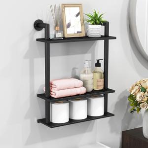 Floating Shelves, Wall Mounted Metal Floating Shelves Black with Frame and Towel Rack for Bathroom, Living Room, Bedroom, Kitchen (3 Tier)