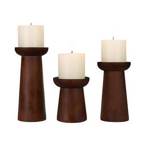 Pillar Candle Holders Set of 3， Wooden Candle Holders， Decorative Wood Candlestick Holders for Living Room, Table Centerpiece for Wedding, Christmas, Party, Home - 4", 6", 8"